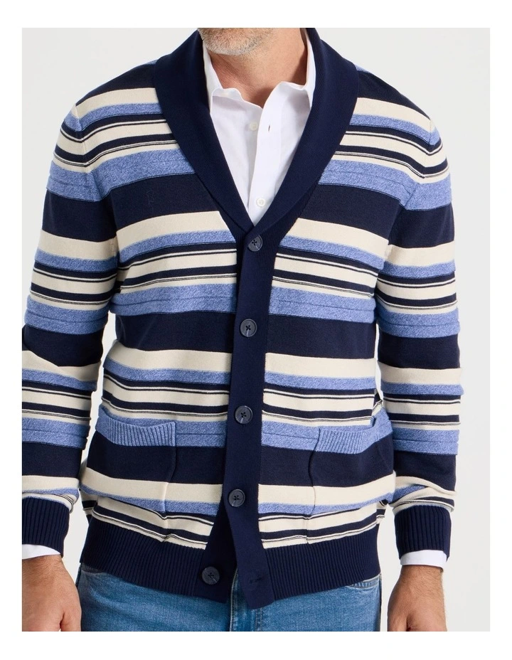 Shawl Collar Cardigan in Indigo Stripe image 2