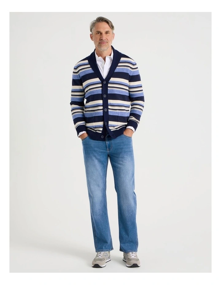 Shawl Collar Cardigan in Indigo Stripe image 3