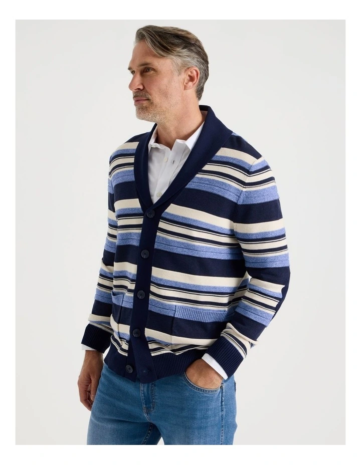 Shawl Collar Cardigan in Indigo Stripe image 4