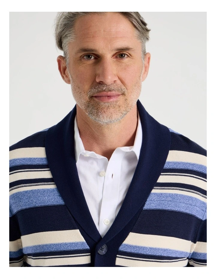 Shawl Collar Cardigan in Indigo Stripe image 7