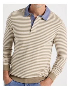 Knitted Rugby Polo in Taupe