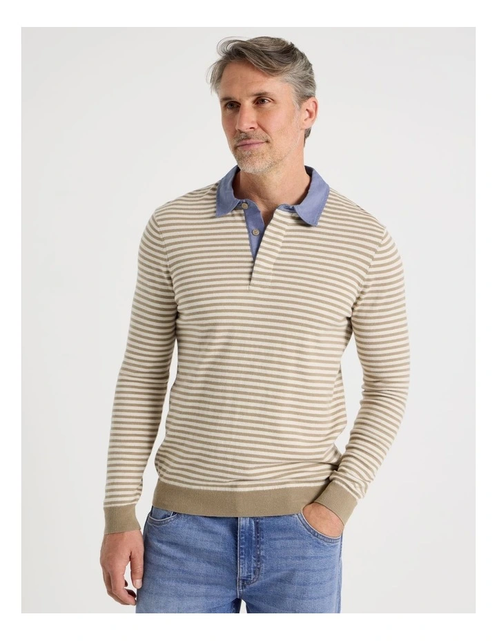 Knitted Rugby Polo in Taupe image 3