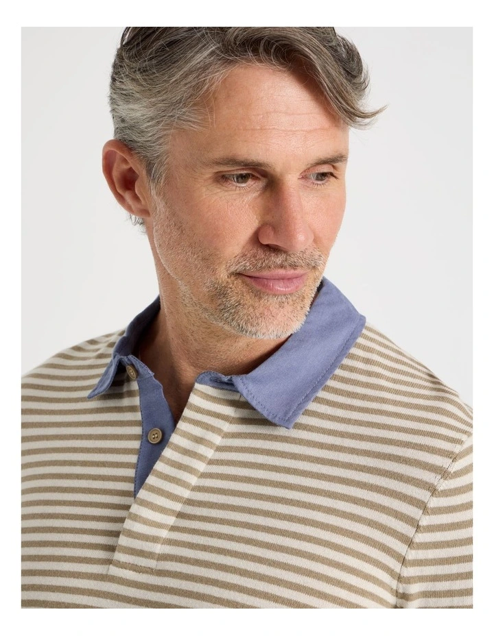 Knitted Rugby Polo in Taupe image 4