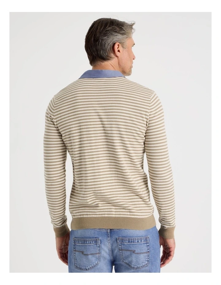 Knitted Rugby Polo in Taupe image 5