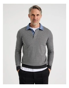 Knitted Rugby Polo in Grey