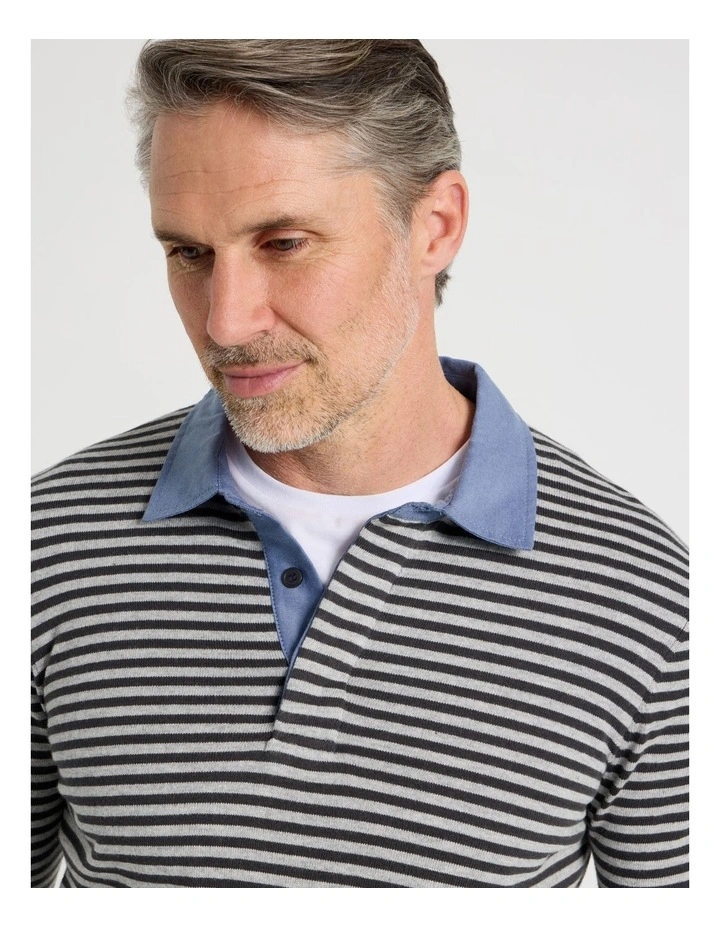 Knitted Rugby Polo in Grey image 2