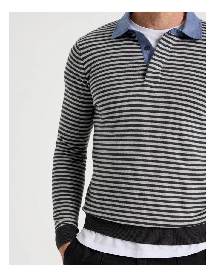 Knitted Rugby Polo in Grey image 4