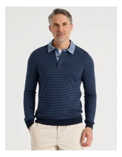 Knitted Rugby Polo in Navy