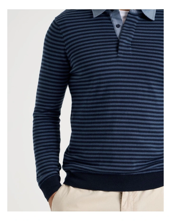 Knitted Rugby Polo in Navy image 4