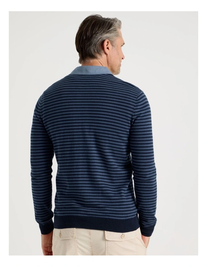 Knitted Rugby Polo in Navy image 5