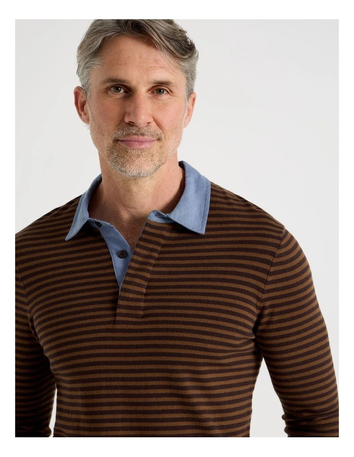 Knitted Rugby Polo in Camel image 1