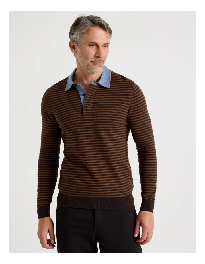 Knitted Rugby Polo in Camel image 3