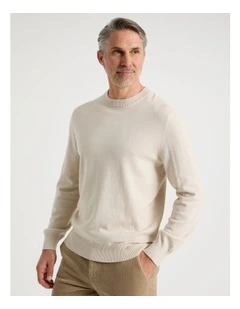 Crew Neck Cotton Cashmere Blend Knit in Bone