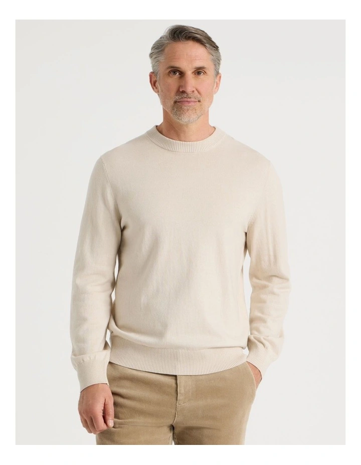 Crew Neck Cotton Cashmere Blend Knit in Bone image 3