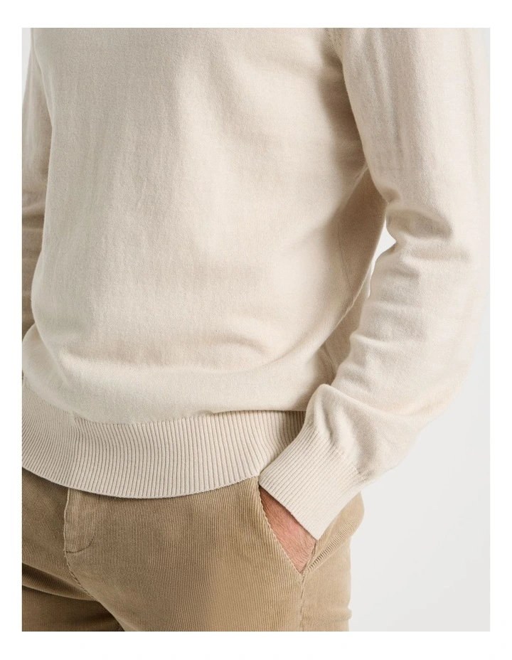 Crew Neck Cotton Cashmere Blend Knit in Bone image 5