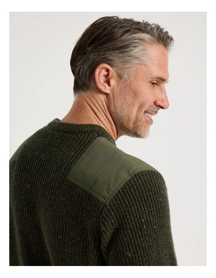 Crew Neck Shoulder Detail Ribbed Knit in Khaki image 2