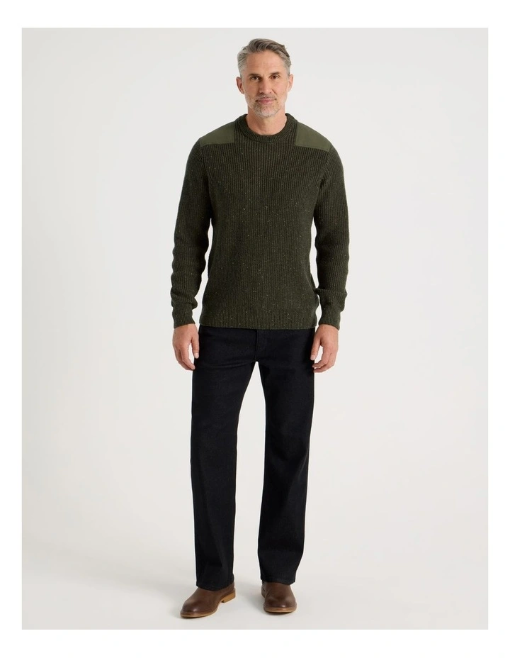 Crew Neck Shoulder Detail Ribbed Knit in Khaki image 3