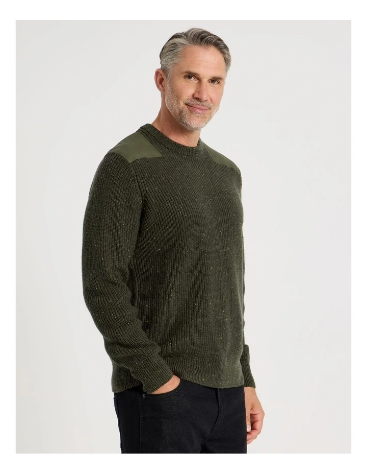 Crew Neck Shoulder Detail Ribbed Knit in Khaki image 4