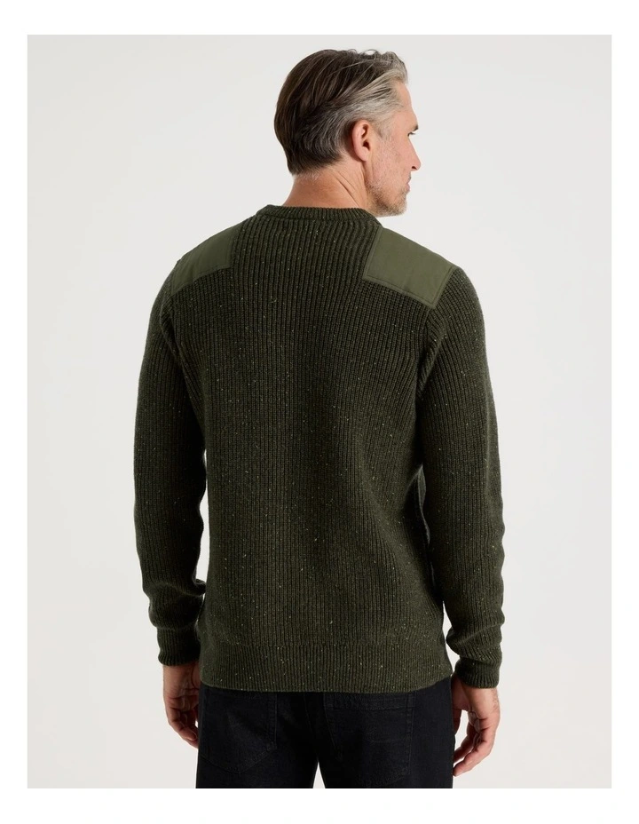 Crew Neck Shoulder Detail Ribbed Knit in Khaki image 6