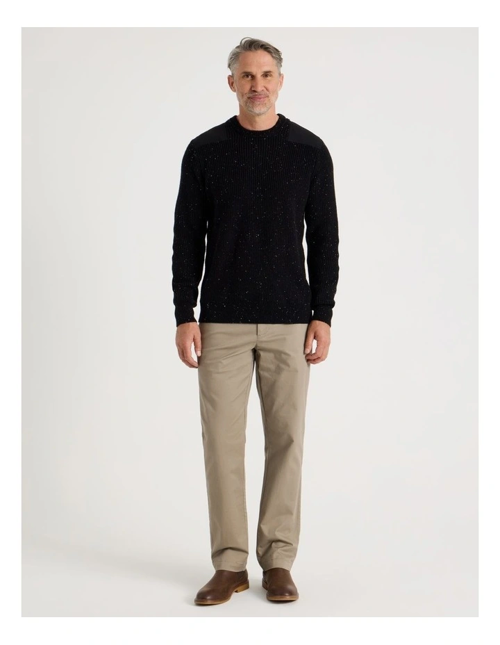 Crew Neck Shoulder Detail Ribbed Knit in Black image 2