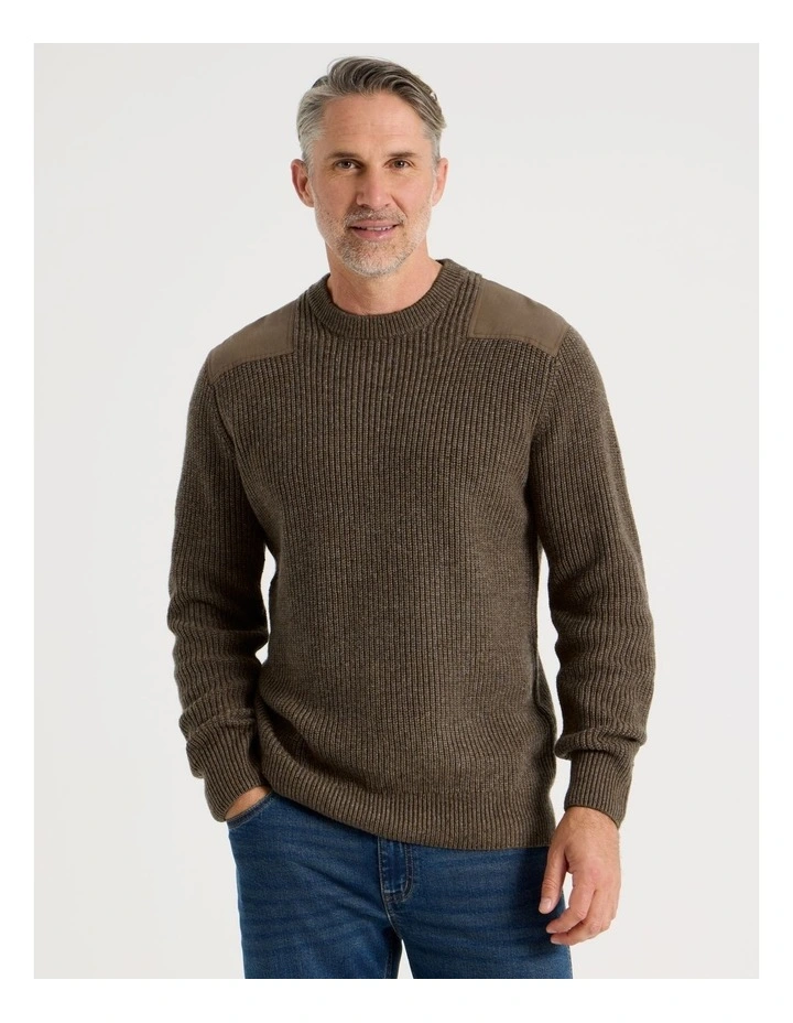 Crew Neck Shoulder Detail Ribbed Knit in Camel image 2