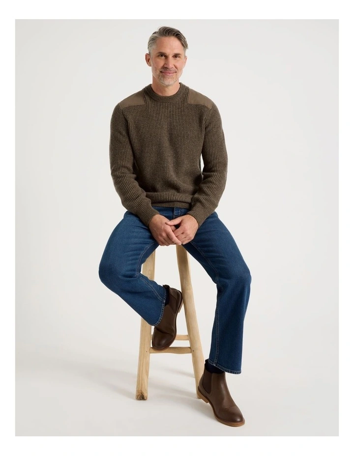 Crew Neck Shoulder Detail Ribbed Knit in Camel image 3