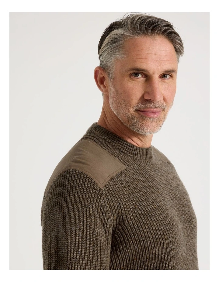 Crew Neck Shoulder Detail Ribbed Knit in Camel image 4