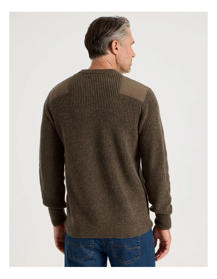 Crew Neck Shoulder Detail Ribbed Knit in Camel image 6