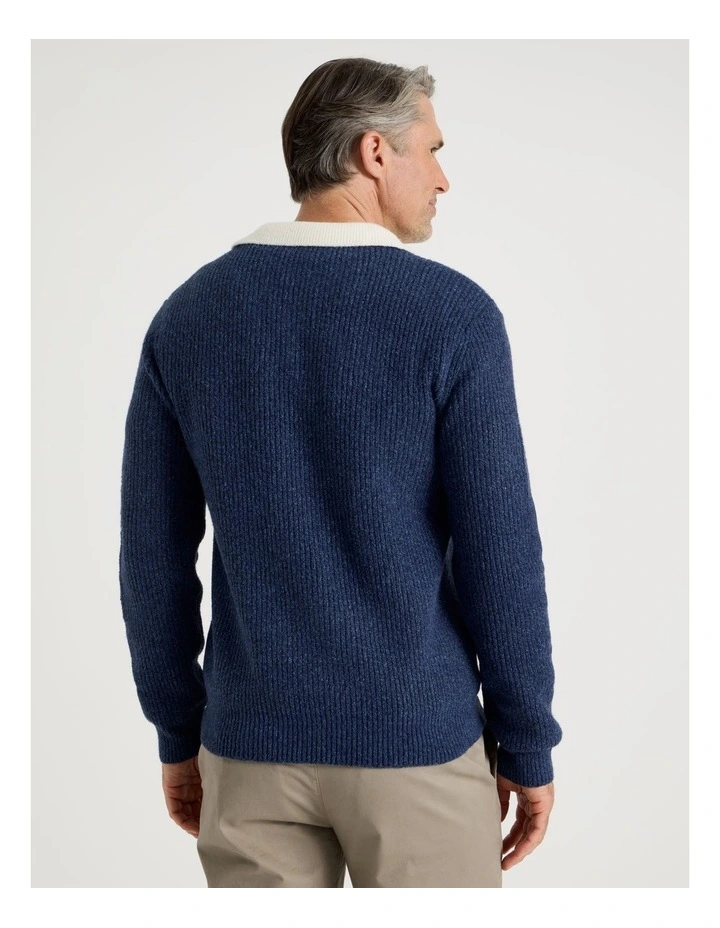 Contrast Collar Knit Polo in Indigo image 6