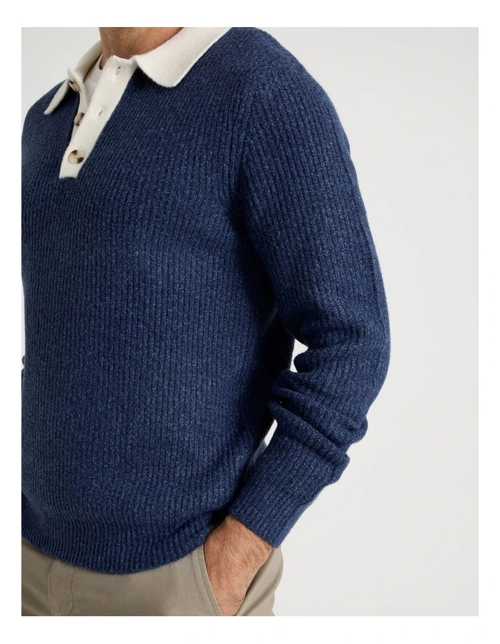 Contrast Collar Knit Polo in Indigo image 7
