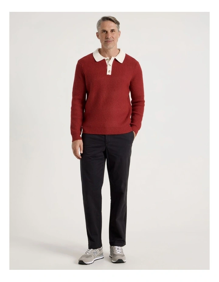 Contrast Collar Knit Polo in Red image 2