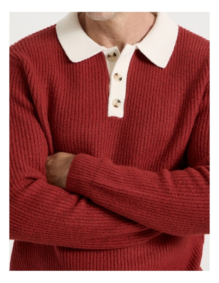 Contrast Collar Knit Polo in Red image 4