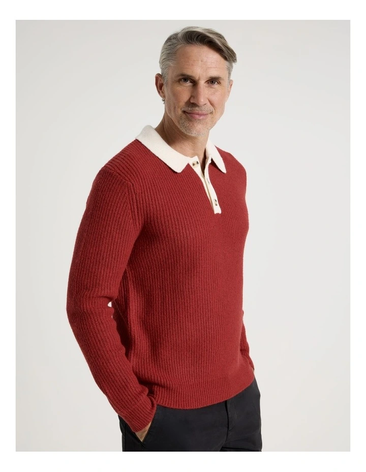 Contrast Collar Knit Polo in Red image 5