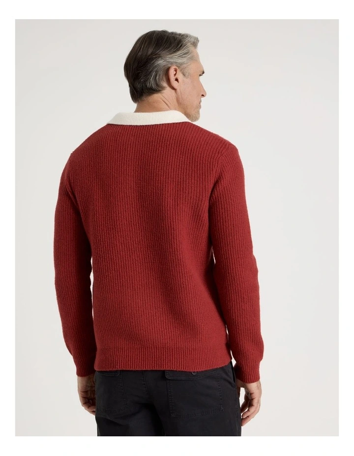 Contrast Collar Knit Polo in Red image 6