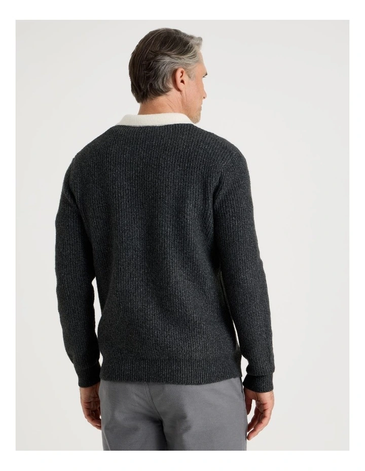 Contrast Collar Knit Polo in Charcoal image 6