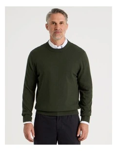 Crew Neck Cotton Cashmere Blend Knit in Green