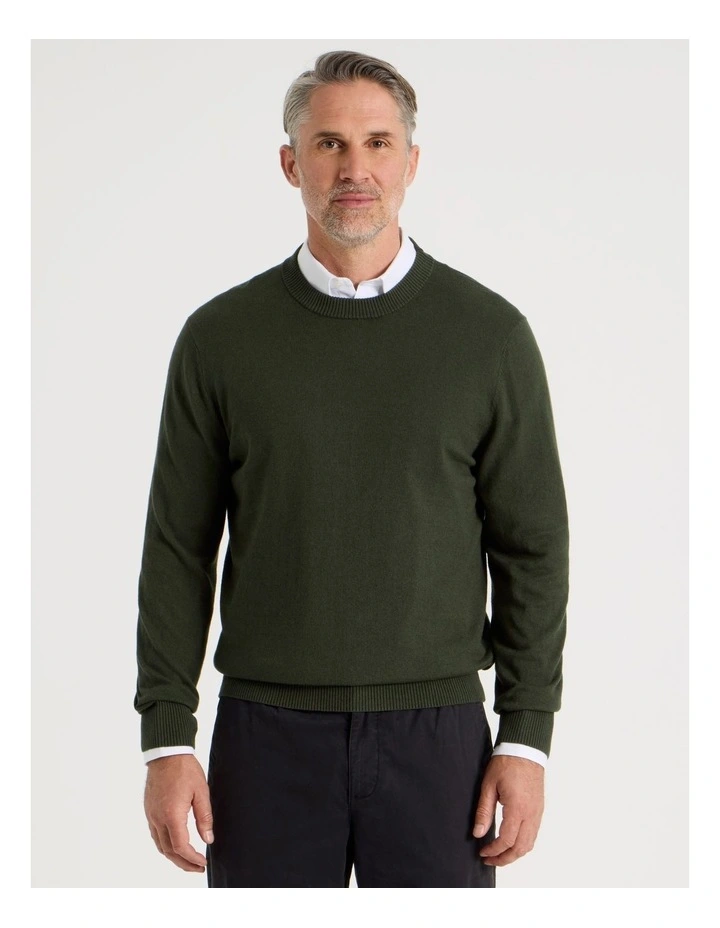 Crew Neck Cotton Cashmere Blend Knit in Green image 1