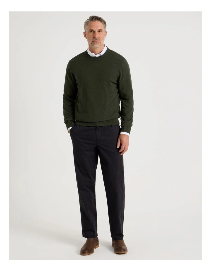 Crew Neck Cotton Cashmere Blend Knit in Green image 2