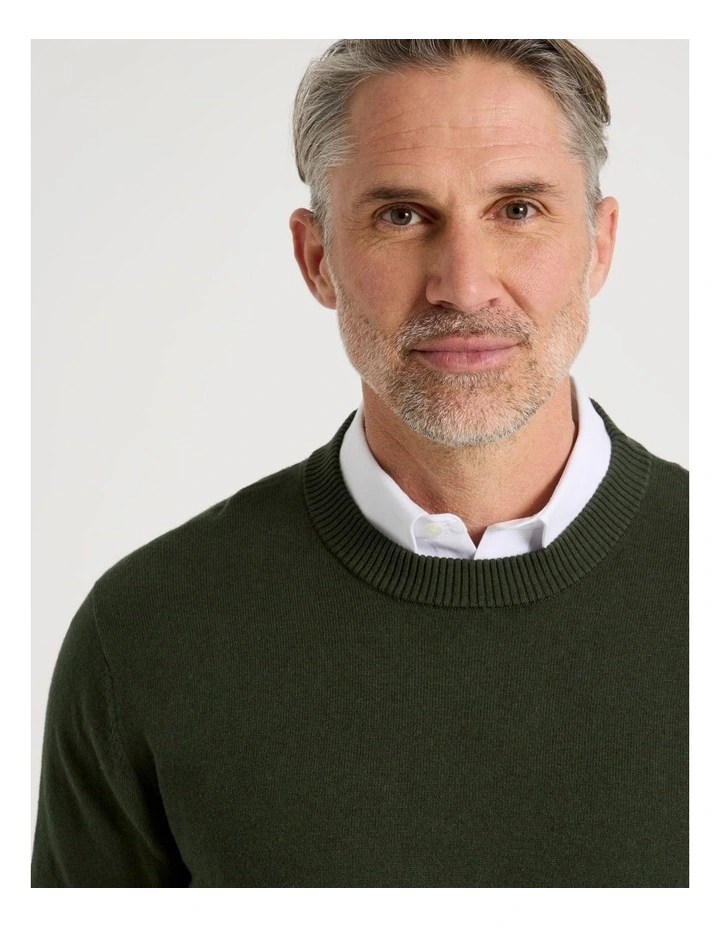 Crew Neck Cotton Cashmere Blend Knit in Green image 3