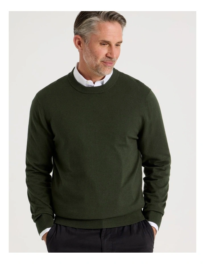 Crew Neck Cotton Cashmere Blend Knit in Green image 4
