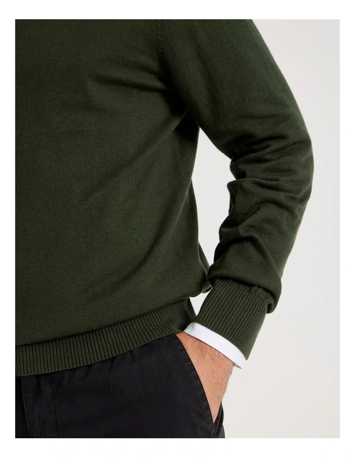 Crew Neck Cotton Cashmere Blend Knit in Green image 5