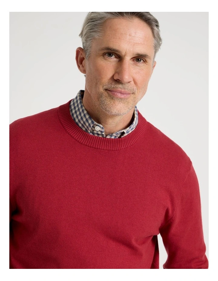 Crew Neck Cotton Cashmere Blend Knit in Red image 2