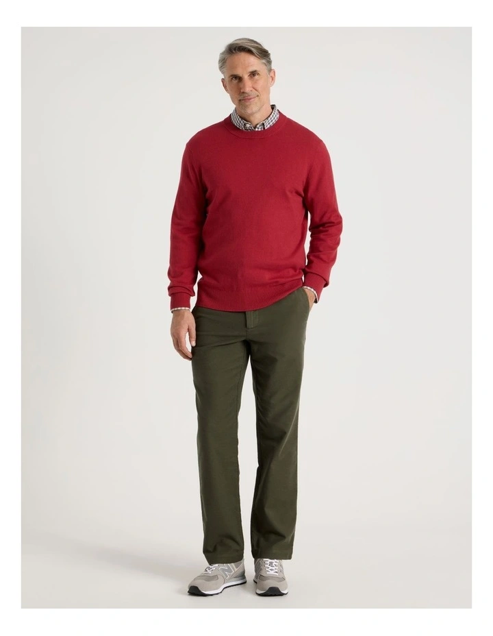 Crew Neck Cotton Cashmere Blend Knit in Red image 3