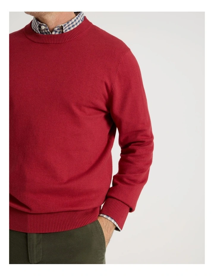 Crew Neck Cotton Cashmere Blend Knit in Red image 4