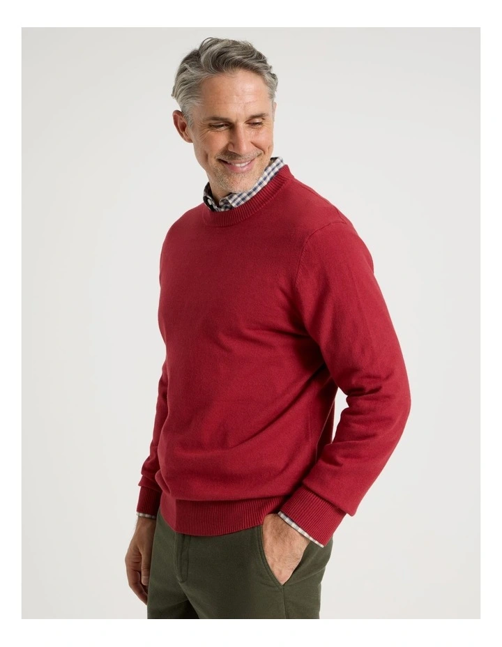 Crew Neck Cotton Cashmere Blend Knit in Red image 5