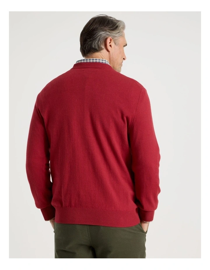 Crew Neck Cotton Cashmere Blend Knit in Red image 6