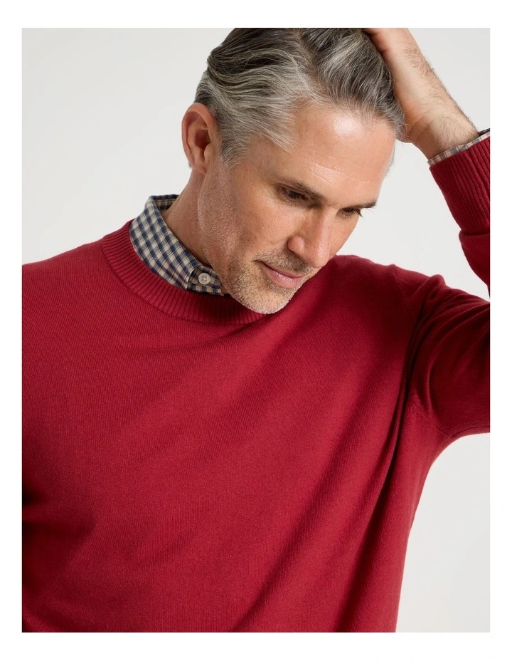 Crew Neck Cotton Cashmere Blend Knit in Red image 7