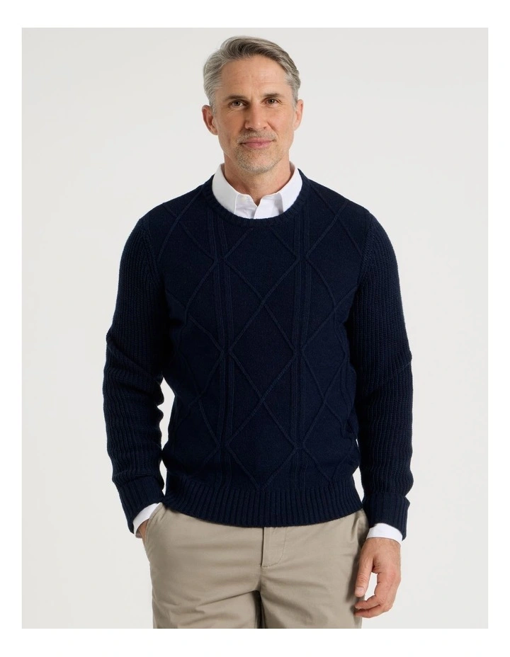 Crew Neck Cable Knit in Navy image 1