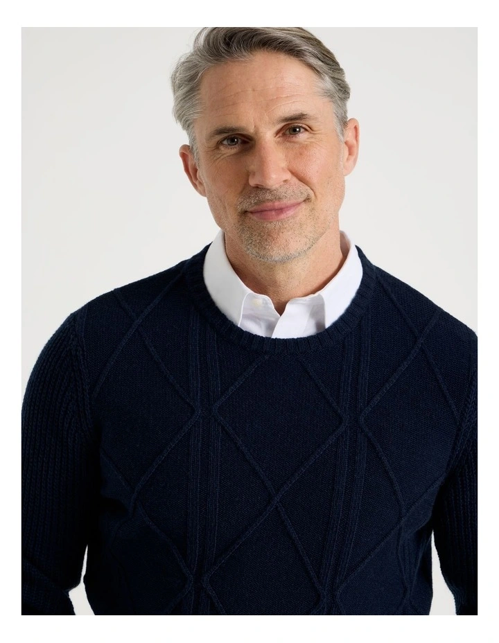 Crew Neck Cable Knit in Navy image 3