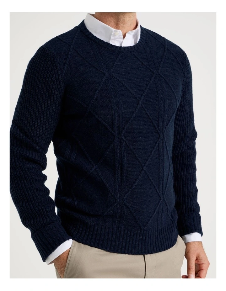 Crew Neck Cable Knit in Navy image 4